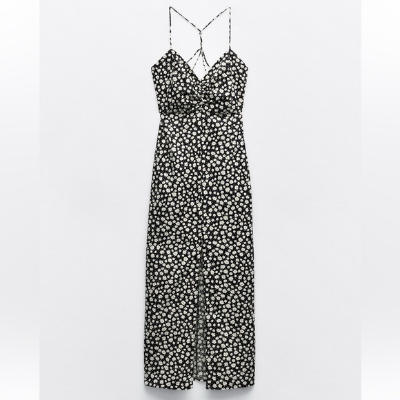 NWT Zara Black Floral Midi Dress - Picture 1 of 2